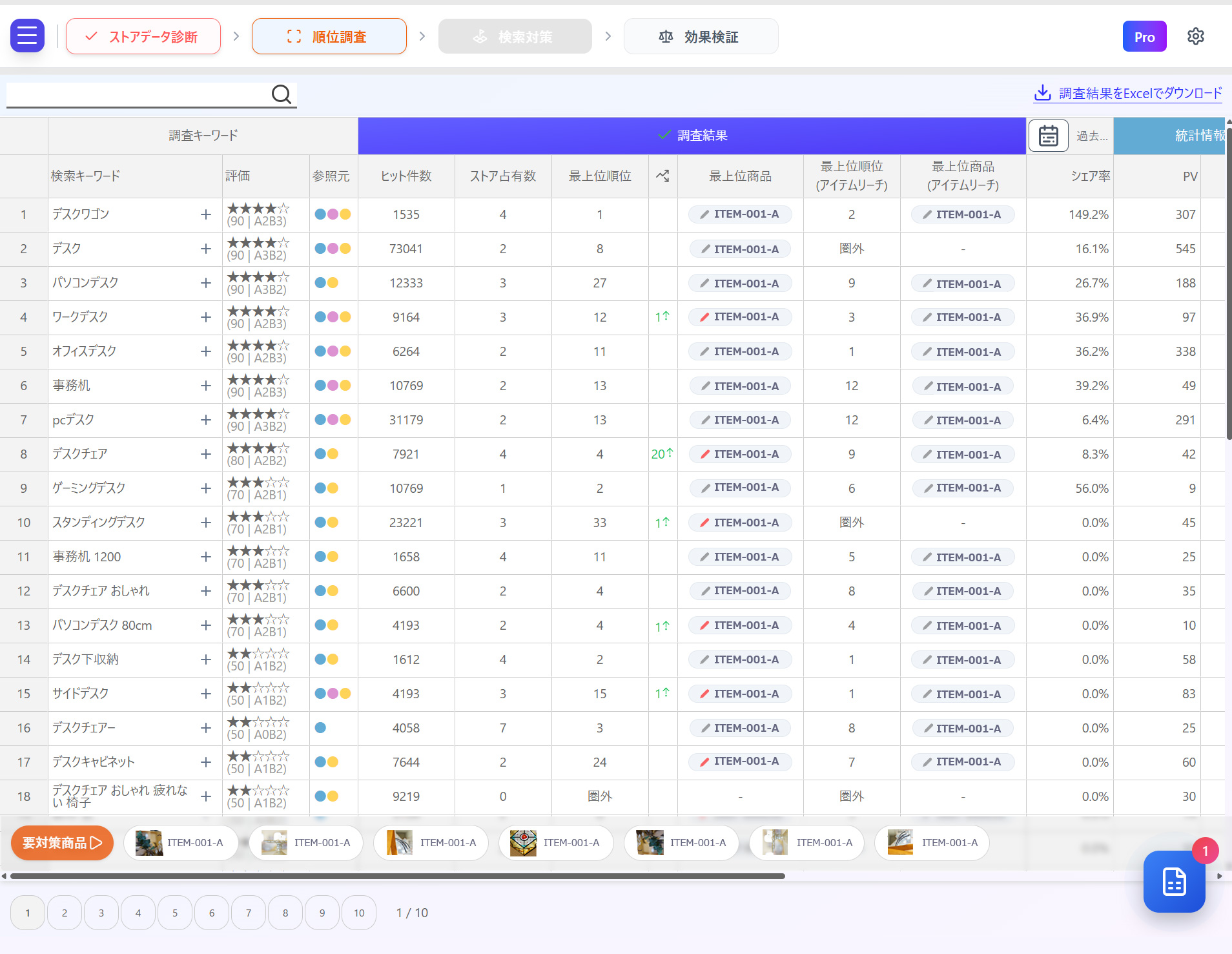Yahoo!ショッピング検索順位調査ツールのトップ画面